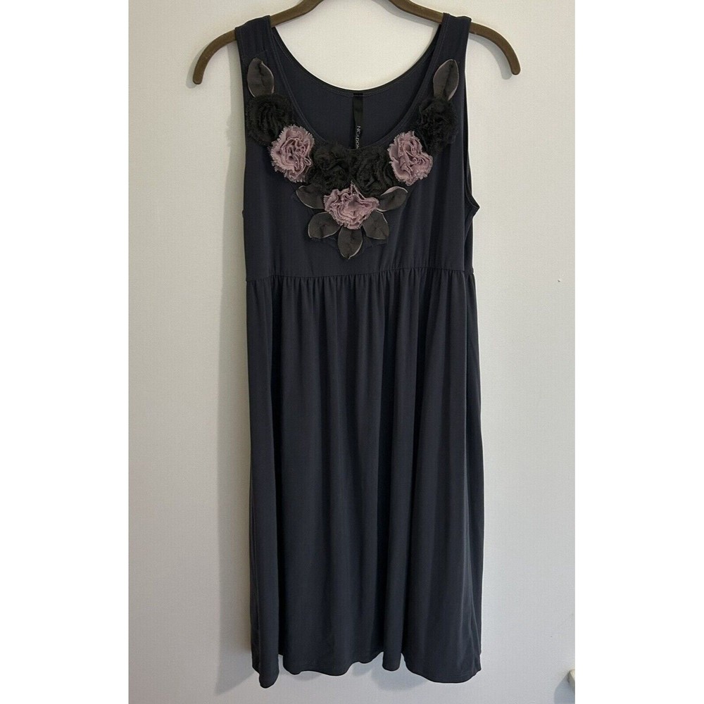 Womens NIC & DOM Sleeveless  Dark Gray Cocktail  Dress 3D Pink/Gray Flowers L